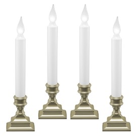 612 Vermont LED Battery Operated Window Candles with Timer, Bright Hot Spot, VT-1506P-4 (Pack of 4, Pewter)