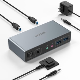 Unitek HDMI KVM Switch 2 Monitors 2 Computers 4K@60Hz USB 3.0 KVM Switches Share Dual HDMI Monitors 3 USB Ports for Keyboard Mouse Hard Drives Mic Headset Ports 2 Cable DC 5V Adapter Controller