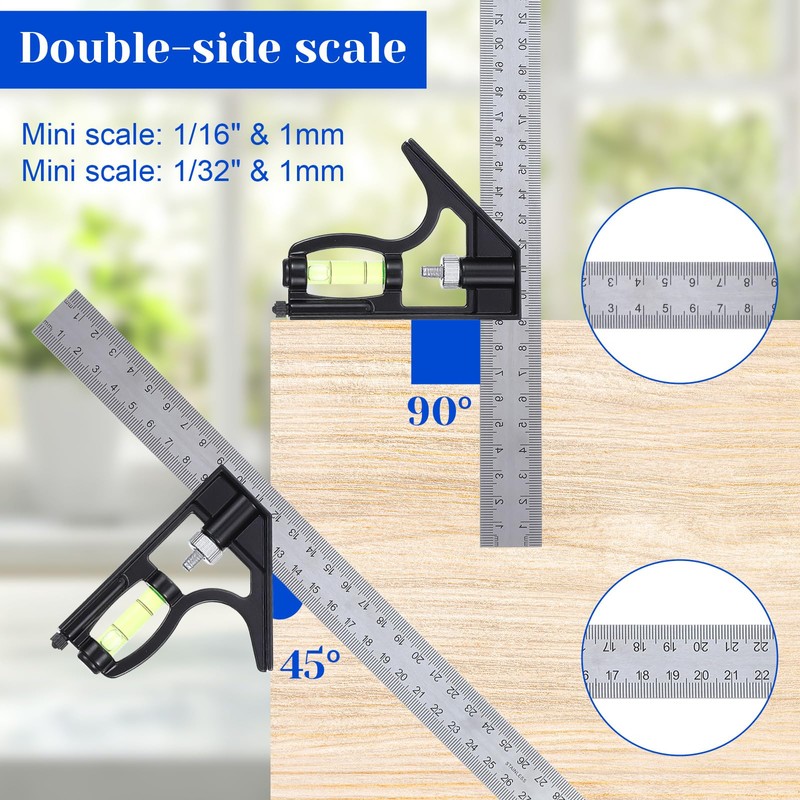 2-Piece Framing Square 12 Inch and Combination Square Set, Aluminum