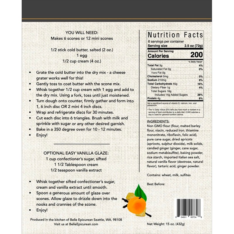 Belle Epicurean Apricot Ginger Artisan Scone Mix, 15 oz