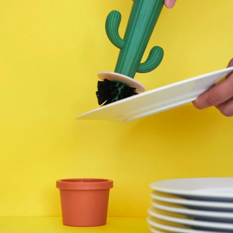 Balvi Cactus Dishwasher Brush Green Cactus Shape and Holder in