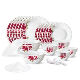 Borosil Gourmet Dinnerware Set For 6, 35 Pieces, White Dinner Plates and Bowls, Chip Resistant Tempered Opal Glass, Stain Resistant, Dishwasher & Microwave Safe Dinner Set For Gifting, Serves 6