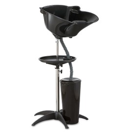 Portable Shampoo Bowl,Adjustable Basin Height,Bucket Design with Drain Hoses for Home & Barber Use(Black)