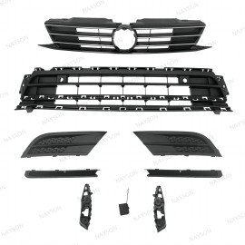 NAYSON 9PC For Jetta 2015-2018 Front Upper Lower Chrome Grille Mesh Bumper Brackets