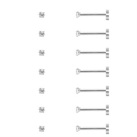 Sweetkiki Silver Stud Earrings for Women 2MM Surgical Steel Cubic Zirconia Earrings Studs Flat Back Small Earrings for Lobe Cartilage Helix Set of 7 Pairs (Silver - 2mm)