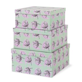 Soul & Lane Set of 3 Decorative Boxes with Lids, Square 11" x 11" Nesting Cardboard Storage for Home Décor in Green, Keepsake and Memory Boxes for Organizing, Sage Garden