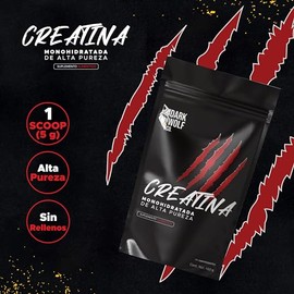 Creatina Monohidratada Dark Wolf, Alta Pureza, 100% Natural, Sin OGM, Sin Gluten, Sin Azúcar, 450g, 90 servicios
