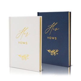 His and Her Vow Books (Set of 2) - Navy & White Hard Cover Gold Embossed Notebook Journal Diary for Nuptial Wedding Cerenomy Vow Renewal / Engagement Gift for Newly Engaged Couples at Bridal Shower