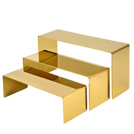 KMtilshGold Stainless Steel Purse Display Rack with 3 Heavy Duty Countertop Heightened Shelves for Organizing Shoe Racks, Purses, Home Boutiques, Displaying Perfumes, Handbags, Jewelry