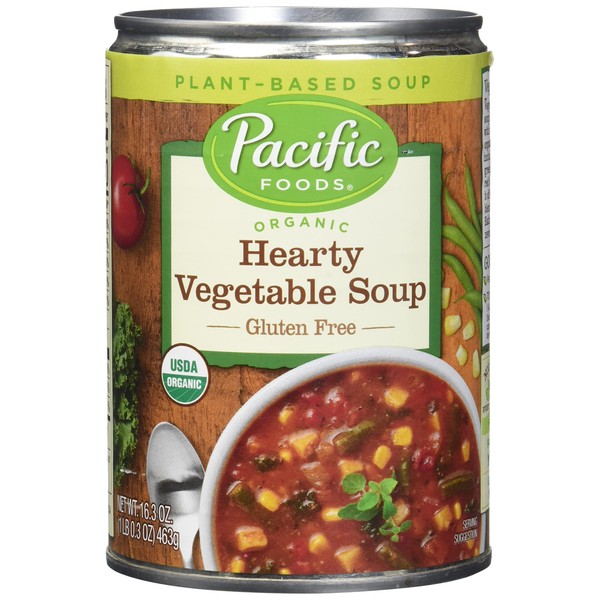 Pacific Foods Organic Hearty Vegetable Soup, USDA Certified Organic, Gluten Free, 16.3 Oz (Pack of 12)