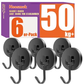 Neosmuk Swing Magnetic Hook, Black, 50 kg Magnetic Hook, Extra Strong for Locker Organiser, Neodymium Magnets, Hook Magnetic Very Strong for Workshop Furnishings, Rear Tent, Grill