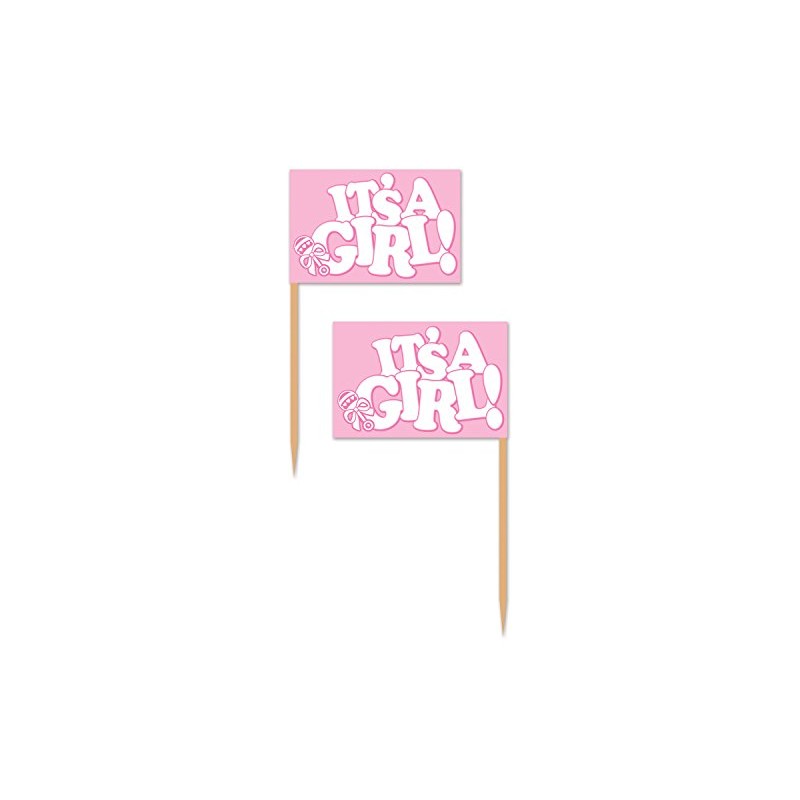 Beistle It's A Girl! Picks, 2.5", Pink/White, 50 Picks In
