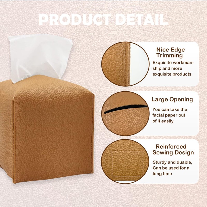 Tissue Box Cover, Square PU Leather Tissue Holder, Square Napkin