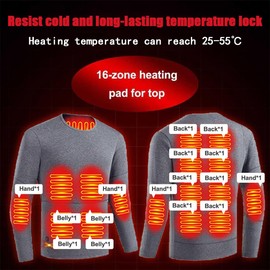 Guimuer Men USB Electric Heated Underwear Shirt, 16 Heating Zone Thermal Top for Outdoor Skiing, Motorcycle,3XL,Grey