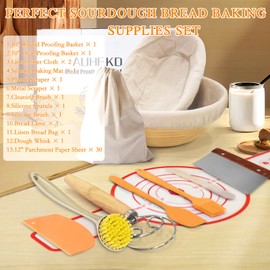 Bread Proofing Basket Set, Sourdough Starter Kit, Banneton Basket with Liners, 10" Round & 10" Oval Shaped Dough Proofing Rattan Bowls, Bread Making Supplies Tools 12PCS for Sourdough Bread baking