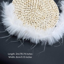 OHYER 2 Metres Long (8 cm Wide) Feather Fringe Sewing Costume Decorative Border with Dyed Rooster Feathers Feather Fringe Trim Belt Feather Border Band Feather Boa Feather Skirt Boa Feathers Feather