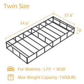 Maenizi Twin Box Spring 9 Inch, Heavy Duty Metal Box Spring Bed Base with Fabric Cover, Mattress Foundation, Easy Assembly, Noise Free, Black