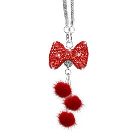 Bling Car Mirror Hanging Accessories, Crystal Rhinestone Auto Interior Rear View Mirror Charm, Cute Butterfly & Plush Ball Car Decorative Pendant, Lucky Cars Ornament Present for Women Men (Red)