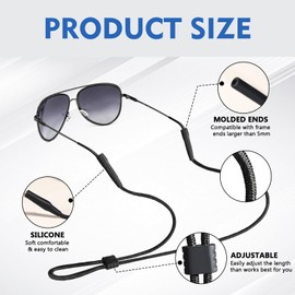 Hebterrka Pack of 3 Adjustable Eyewear Retainer for Men, Women and Children, Glasses Strap, Sunglasses Strap, Glasses Strap, black