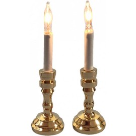 Melody Jane Dolls House Pair of Gold Candlesticks Table Lamps Miniature 12V Electric Lighting