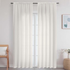 Cortinas extralargas de color marfil para recámara, sala de estar, 108 pulgadas de largo, juego de 2 paneles, filtrado de luz, lino sintético texturiz