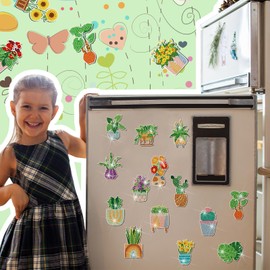 Remuuly 30 Pcs Diamond Painting Magnets Spring Diamond Art Fridge Magnet Cow Flower Plant Refrigerator Sticker Diamond Painting Kits for Adults Kids DIY Crafts Home Decor(Potted Plant)