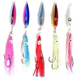 Anopono Tylava Metal Jig Octopus Bait, Set of 5 Colors/5 Pieces, Rigging Tagli Lead Replacement Needles, 4.5 inches (11.5 cm), Luminous Beads, Root Fishing, Fishing (4.2 oz (120 g)