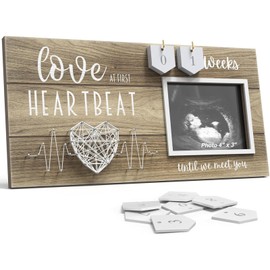 RIKONDA Countdown Sonogram Frame with Wooden Week Plaques - 10x15cm Pregnancy Keepsake for Ultrasound Photos, Baby Shower & Nursery Decor (450g)