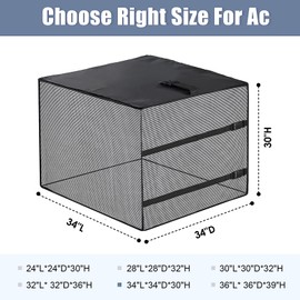 Air Conditioner Covers for Outside, Breathable Full Mesh With Waterproof Top Air Conditioner Cover for All Seasons, AC Unit Cover Protect from Cotttonwood Fluff, Leaves, Debris, 34"W x 34"D x 30"H