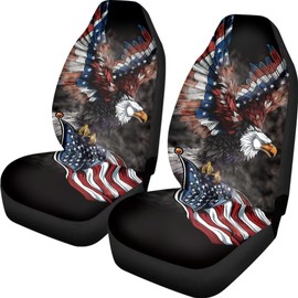 TOADDMOS American Flag Eagle Front Seat Covers for Cars Patriotic Design Automotive Car Interior Covers for SUV Vans Sedans Trucks for Men Teens,2 Piece Set