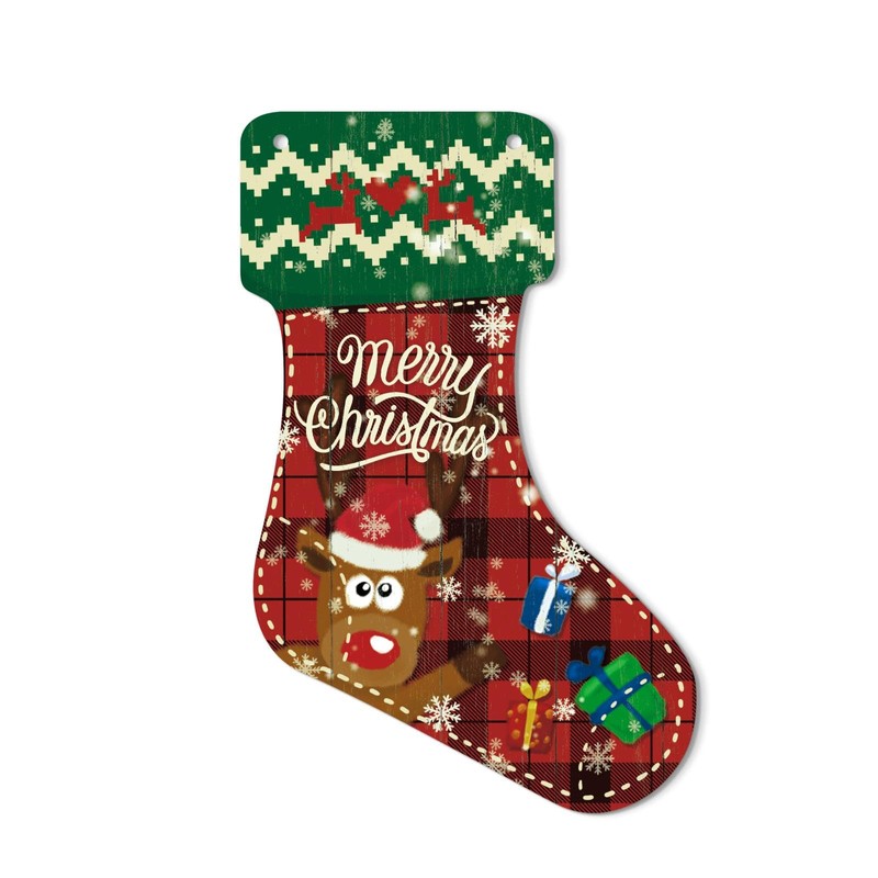 Second Ave Merry Christmas Xmas Reindeer Wooden Hanging Stocking Decoration