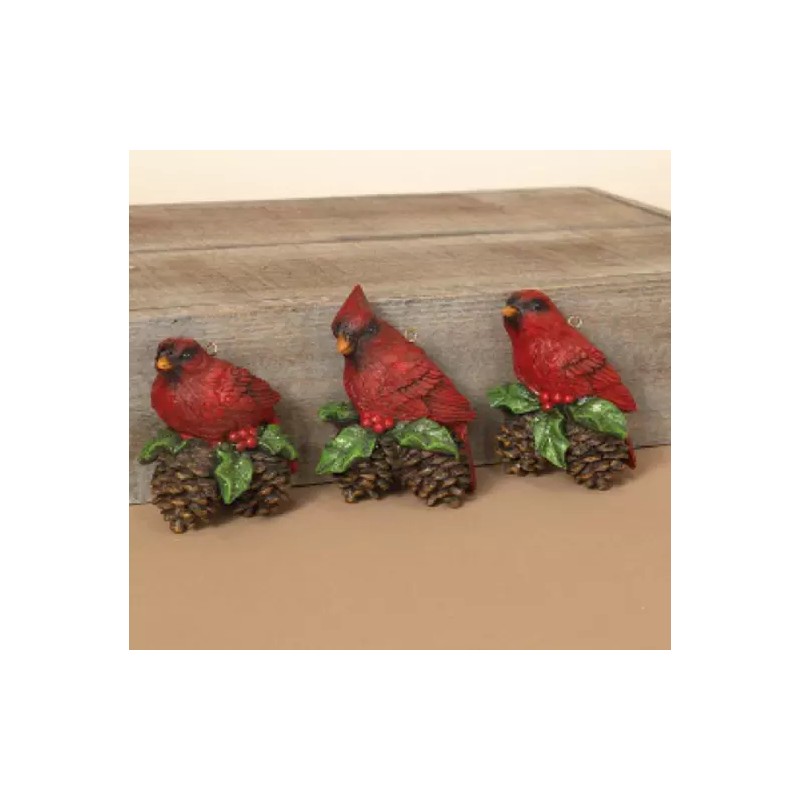 Gerson International SET OF 3 HAND PAINTED 4" RESIN CARDINAL