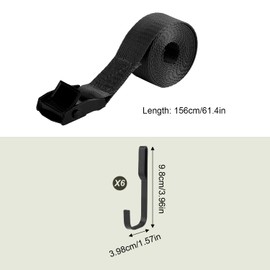 Treestand Strap Hangers, Black Treestand Strap Multi-Hook Hangers Hunting Gear Tree Holder Tree Hangers for Hunting Equipment Hanging (1 Strap with 6 Metal Hooks)