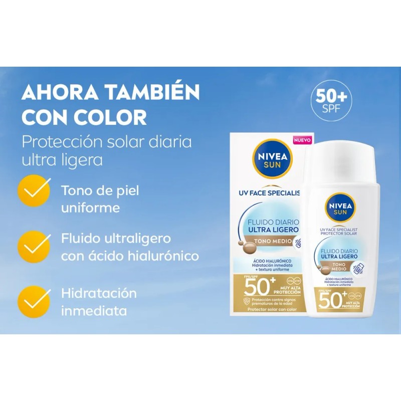 Protector Solar Facial NIVEA SUN Fluido Diario Tono Medio +