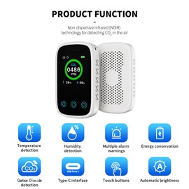 Norpolifomor Portable CO2 Monitor CO2 Sensor,3 in 1 CO2 Concentration Monitor for Travel,Camping, Office, School,Home