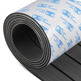 OCEANBROAD Boat Flooring EVA Foam Self-Adhesive 96''x45.6'' Faux Teak Marine Boat Decking Sheet for Jon Boats Yacht Floor, Dark Gray with Black Seam Lines