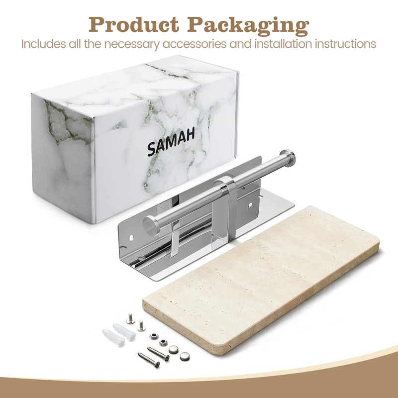 SAMAH Marble Double Toilet Paper Holder with Shelf, 304 Stainless