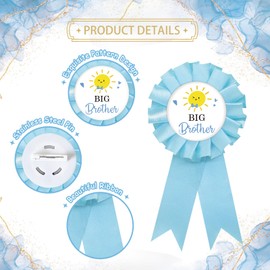 Sunshine Big Brother Tinplate Badge Pin, Brother to Be Pin for for Boy, Birthday Boy Button Pin, Blue Rosette Happy Birthday Button for Boy Celebration, Boho Sunshine Theme Baby Shower/Newborn Baby Party Favors