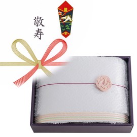 Longevity Celebration Imabari Towel Gift sara-la "Edge-en-" Bath Towel Set of 1 White Bowknot Made in Japan Paper Wrapped Paper