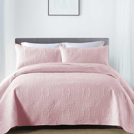 Boryard 3-Piece King Quilt Set, Lightweight Soft Bedspread (104x90 inches) with 2 Pillow Shams (20x36 inches), Pink