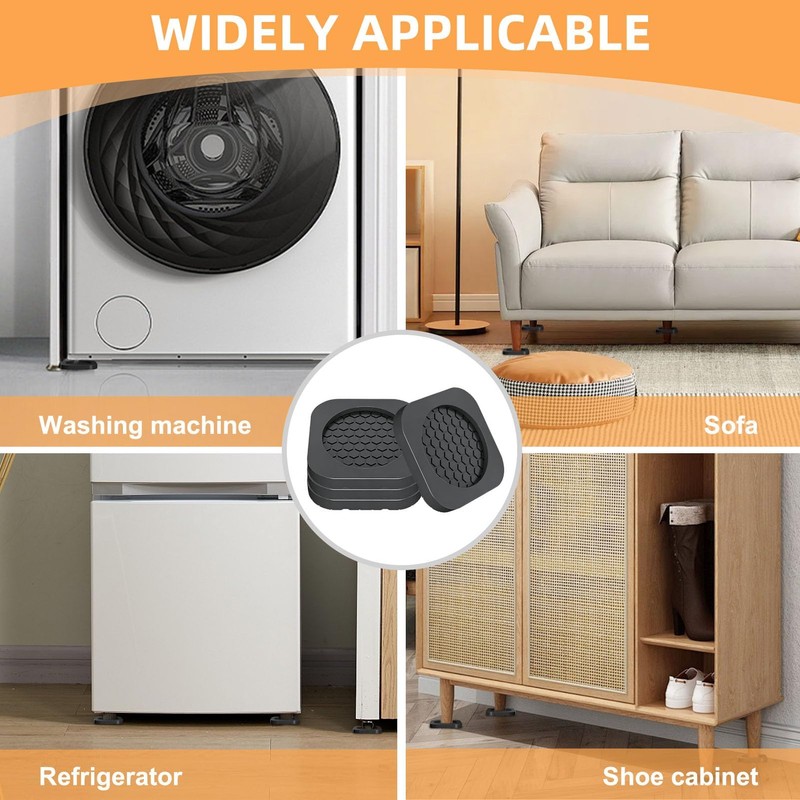 4 PCS Anti Vibration Pads for Washing Machine, Black Non