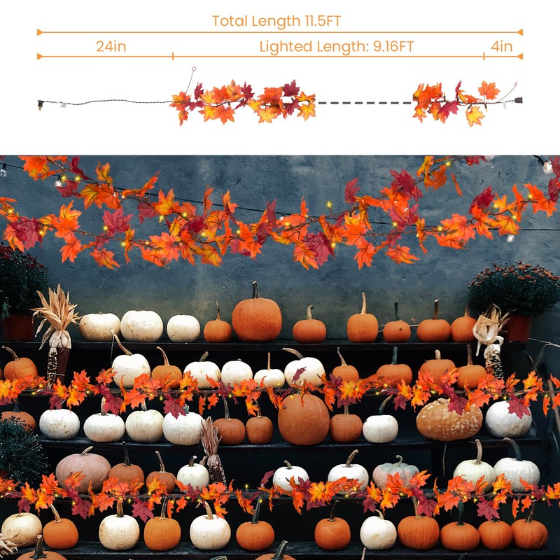 Brillarlights Thanksgiving Decorations for Home Lighted Garland with Lights, 11FT