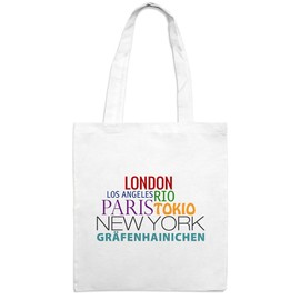 Jutebeutel mit Stadtnamen Gräfenhainichen - Motiv Famous Cities in The World - Farbe weiß - Stoffbeutel, Jutesack, Hipster, Beutel