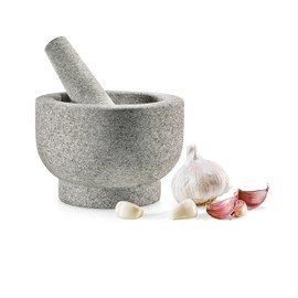 6'' Original Mortar and Pestle Set - Heavy Duty Unpolished and Natural Granite, 2 Cups Capacity, Sturdy and Steady Without Sliding, Perfect for Wet Or Dry Ingredients - NutriChef NCPSTL1