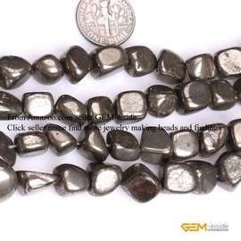 (8-12mm/Gray) - GEM-inside Pyrite Gemstone Loose Beads 8-12mm FreeForm Silver Grey Energy Stone Power Beads For Jewellery Making 15"