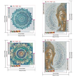 DCIDBEI 5D DIY Diamond Painting Set of 4 30 x 40 cm Painting by Numbers Adult Buddha Mandala 5D Mosaic Diamond Painting Buddha Daiments Painting Adult Buddha Diamond Painting Mandala Embroidery