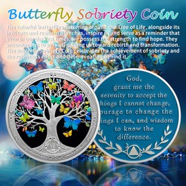 IELCJJ 7 Year Sobriety Coin, Vintage Recovery Tree of Life Sobriety Chip Colorful Butterfly AA Coin and Medallions AA NA Sober Token Narcotics Alcoholics Anonymous Recovery Gifts for Men Women