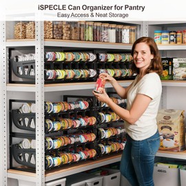 iSPECLE Can Organizer for Pantry, Hold 60 Cans Auto Rolling Can Holder Easy Access, Adjustable Dividers Fit Various Cans Sizes, Extendable Can Storage Organizer Better Fit Pantry Shelf Space, Black