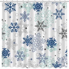 MEHOFOND - Cortinas de ducha de invierno para baño, diseño de copo de nieve, color azul, decoración de baño, decoración de Navidad, día festivo de invierno, lavable, tela duradera, cortinas de baño,