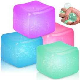 Aonuily Stress Cube Stress Balls, 4Pcs Squishy Cube Fidget Toy for Adults & Kids, Stress Relief Sensory Toys Squeeze Sugar Balls for Boys Girls